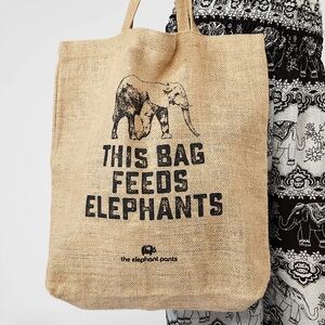The Elephant Pants Burlap Tote Bag — Boho Elephant Print 16.5"x15.5" Eco Sustain